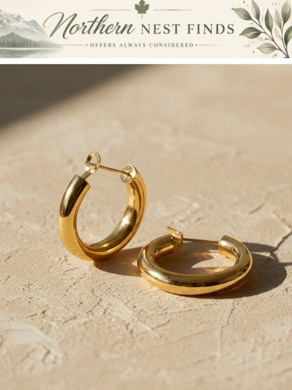 Thick Gold Hoop Earrings Lightweight Hollow Tube Hoops Chunky 14k Gold Plated